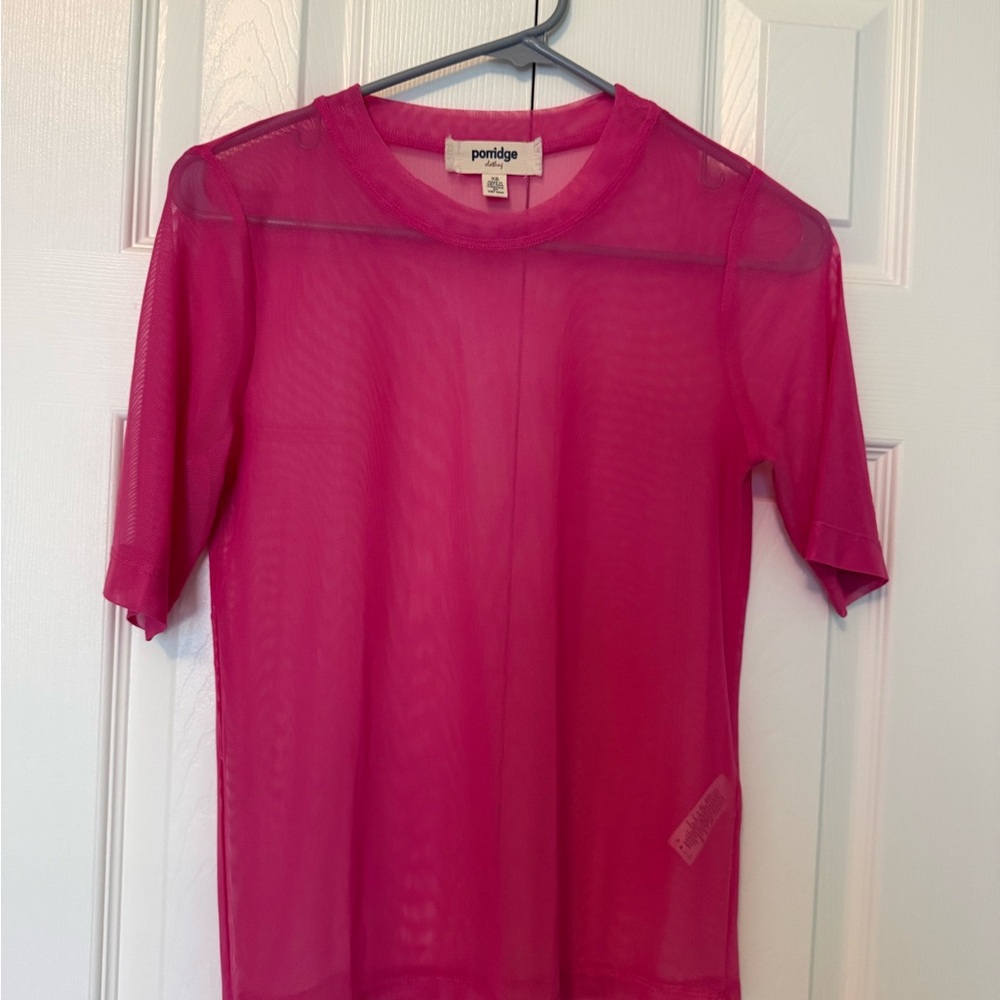Pontege Hot Pink Sheer Short Sleeve Top